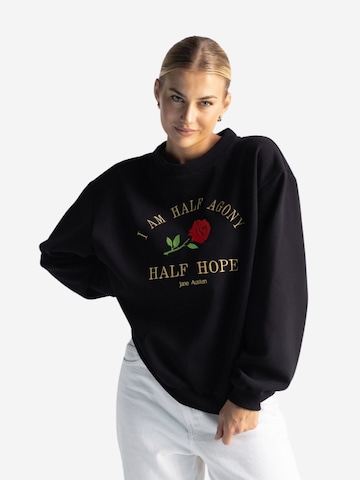 WHITE RVBBIT Sweatshirt 'Jane Austen' in Black: front