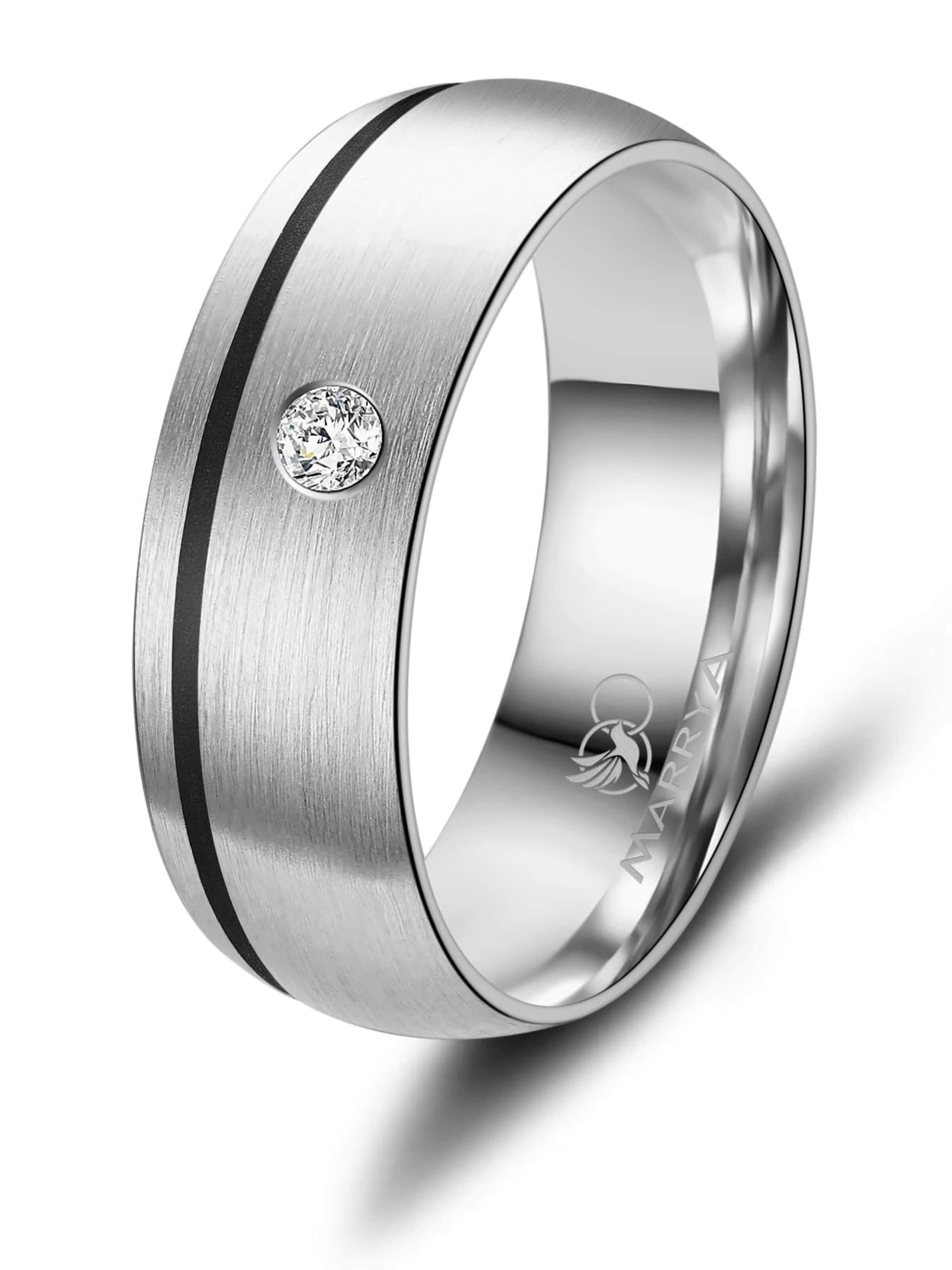 MARRYA Ring 'MARRYA ES-05 Ehering aus Edelstahl – Silberfarben & Schwarz' in White: front