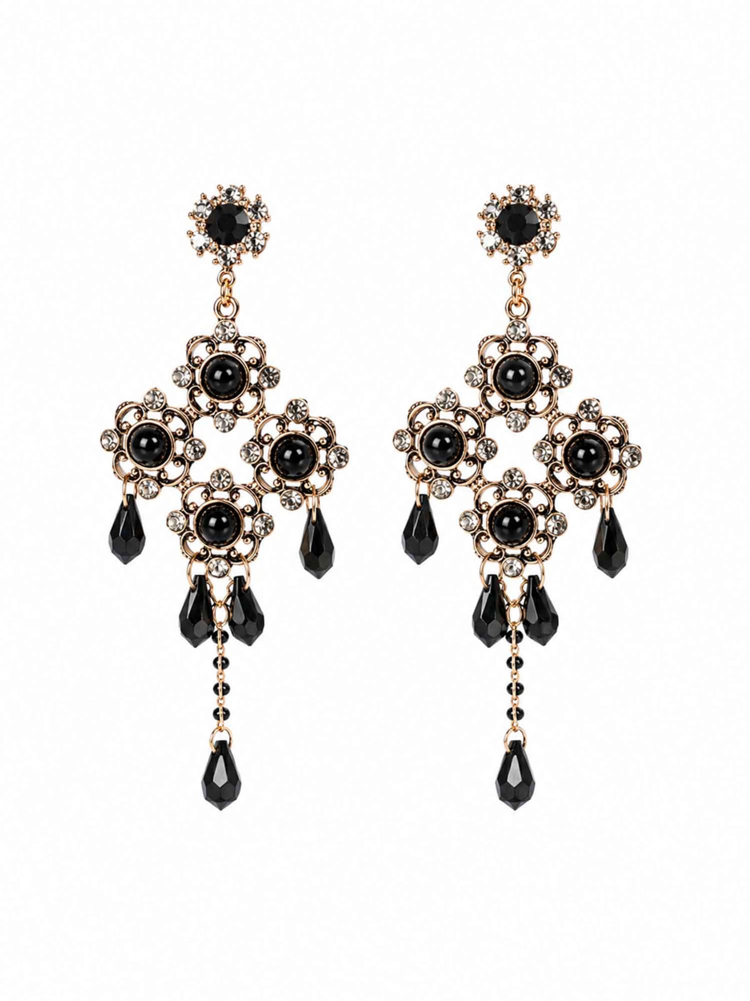 RteRme Ohrringe 'Elvina Baroque Floral Crystal Earring'‌‌‌‌ in Schwarz: Vorderseite