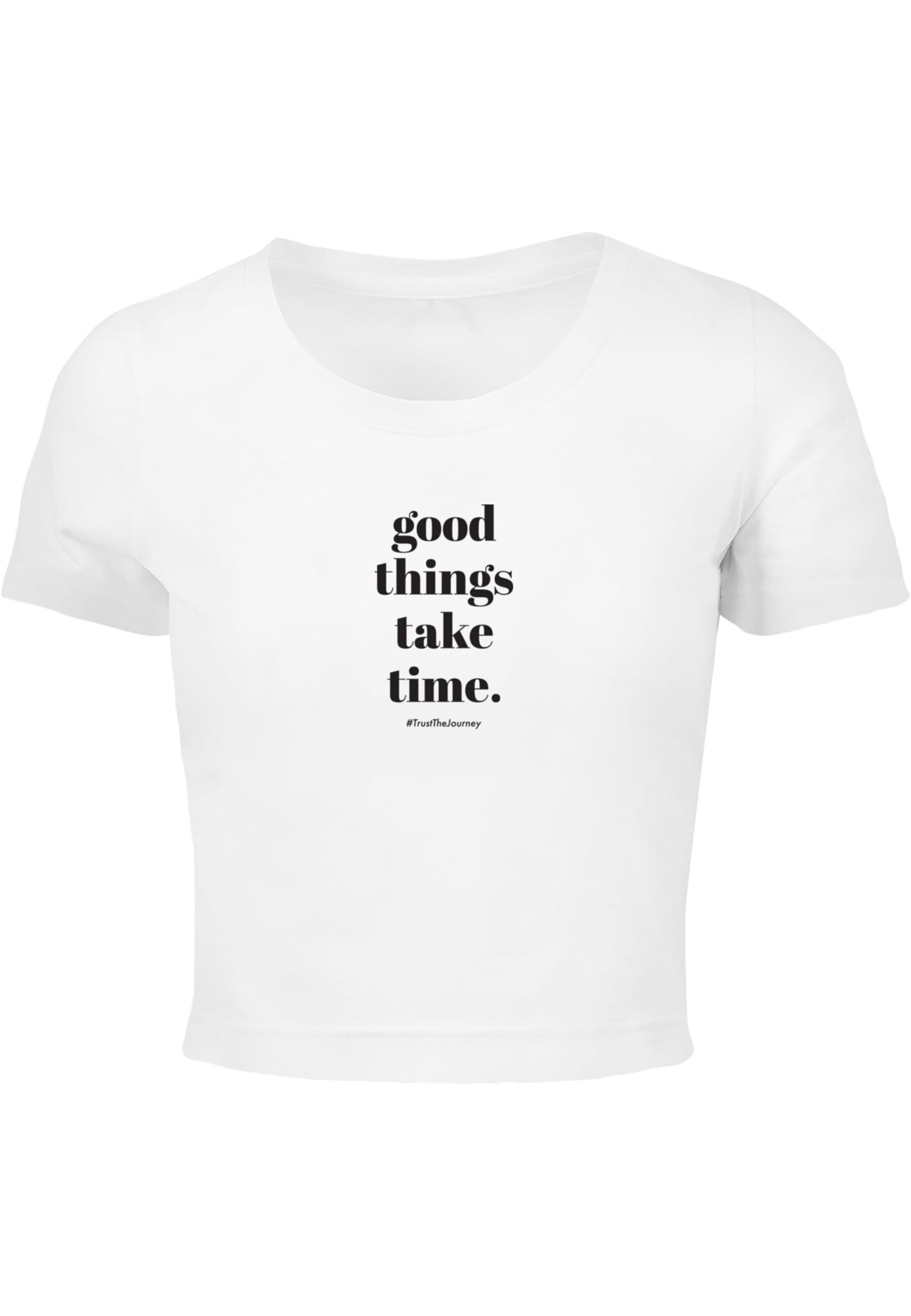 Merchcode Μπλουζάκι 'Good Things Take Time' σε λευκό: μπροστά