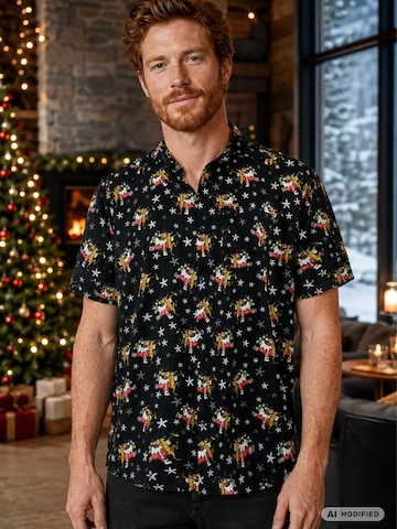 Regular fit Camicia 'Christmas Drunk Santa' di King Kameha in nero