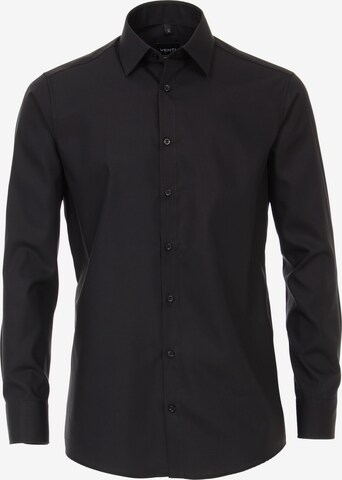 VENTI Slim fit Business Shirt in Black: front
