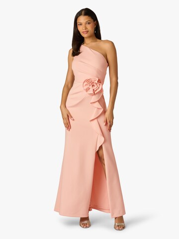 Adrianna Papell Avondjurk 'Petite Scuba Rosette Long Gown' in Roze: voorkant