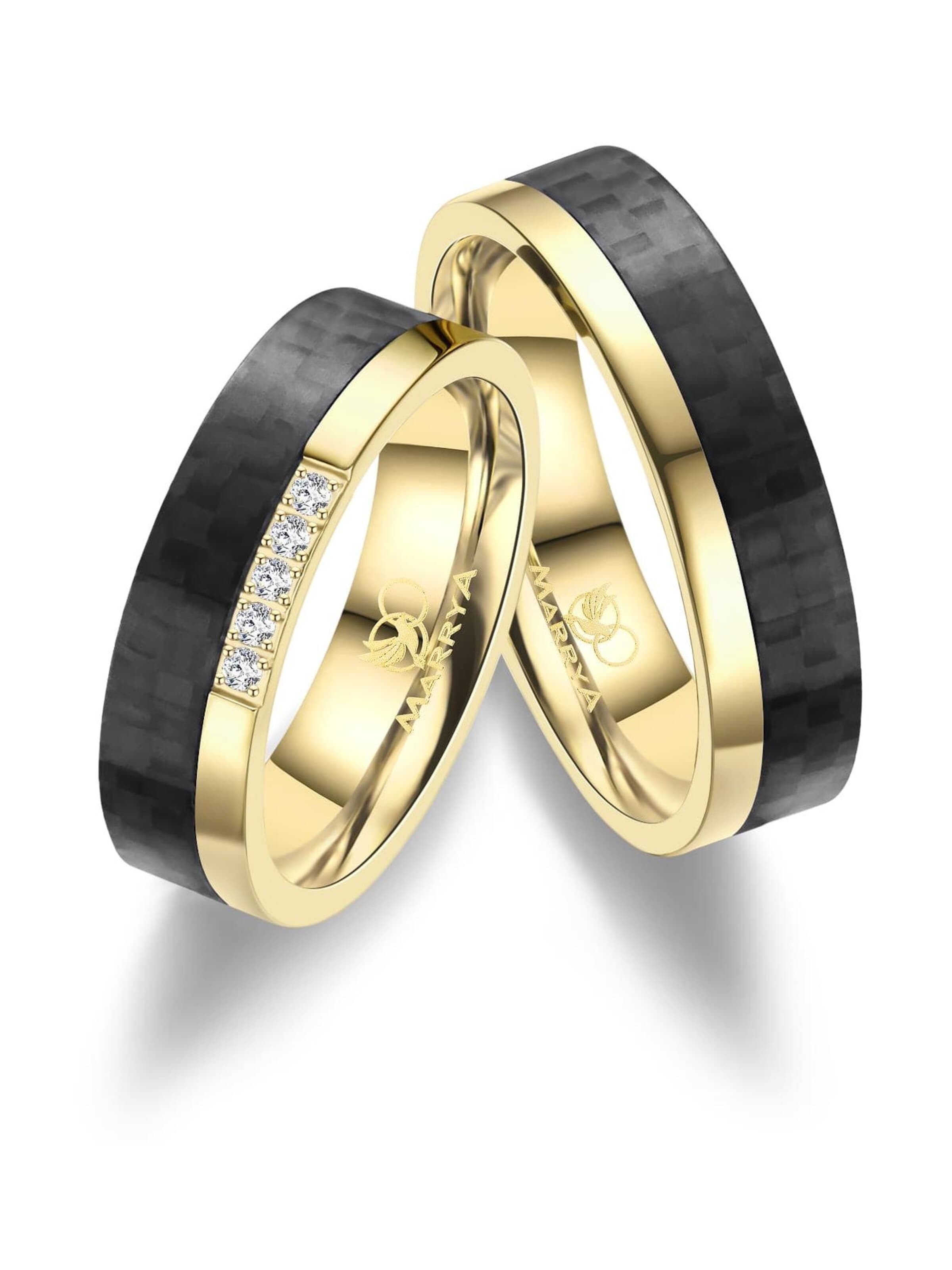 MARRYA Ring 'MARRYA ES-24 Ehering aus Edelstahl - Gold plattiert mit Carbon' i svart