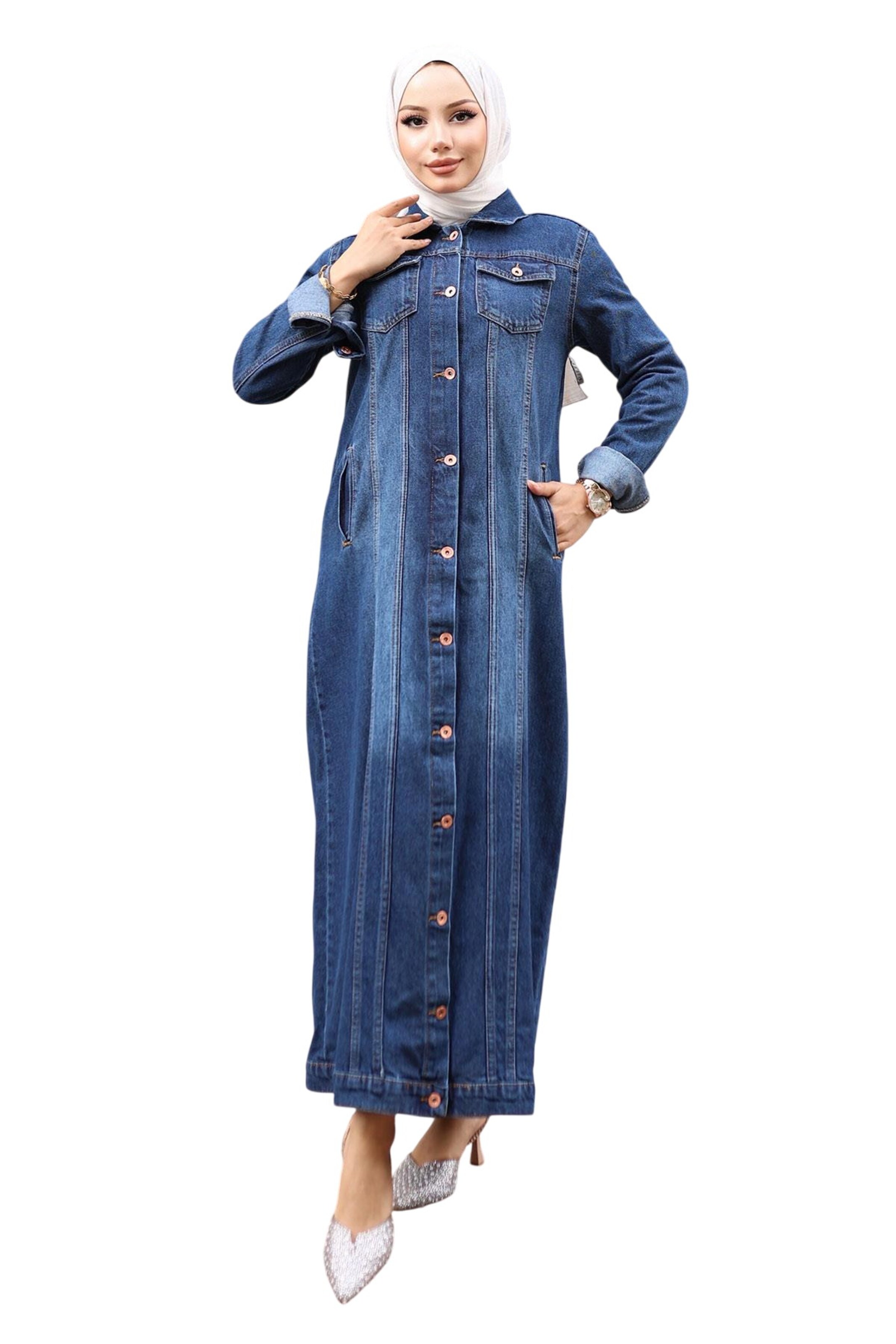 MODAMIHRAM Blousejurk 'Abaya' in Blauw: voorkant