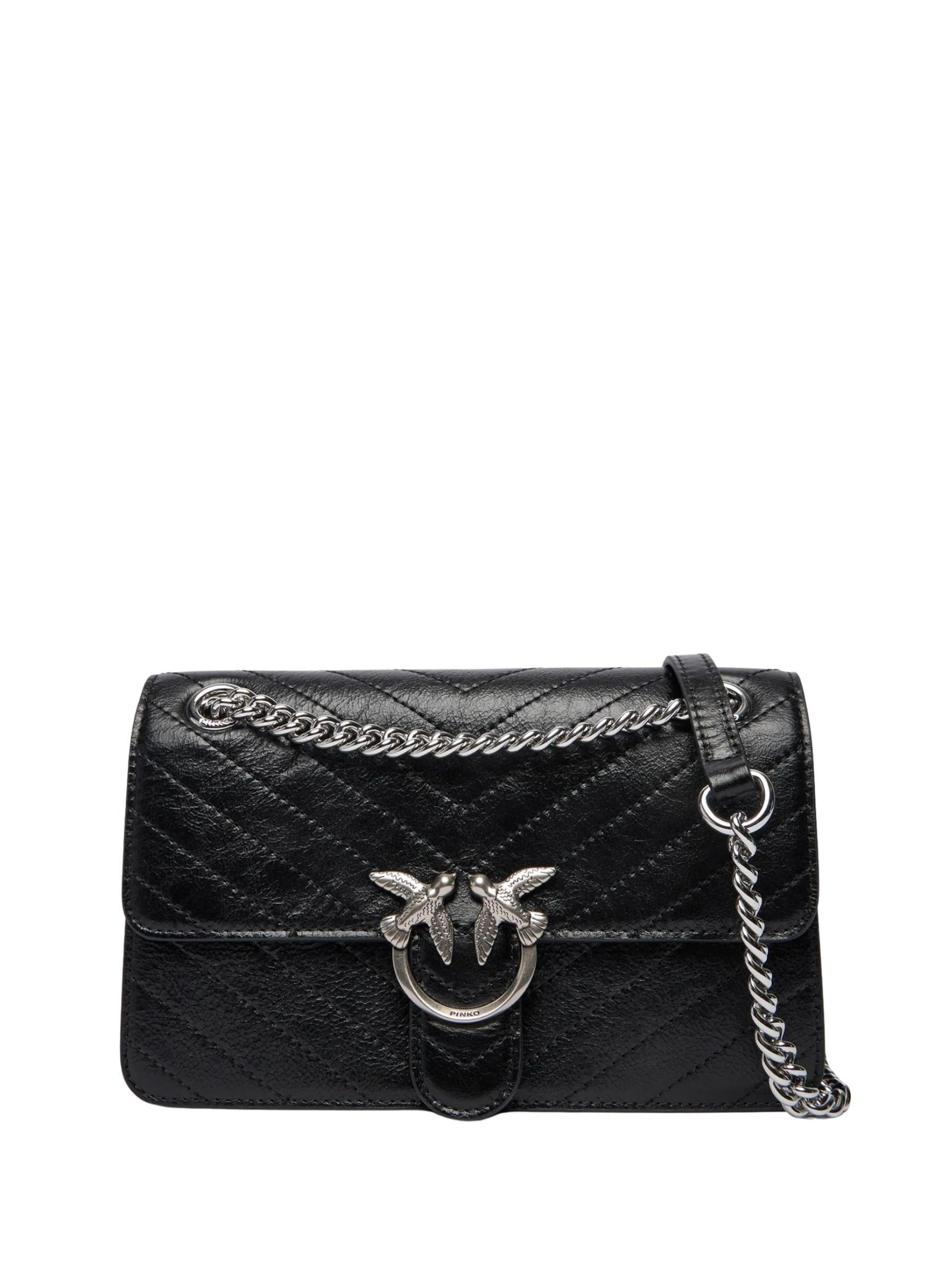 PINKO - Mala de ombro 'Pinko Sac Rabat Love One Light Mini Vitello Wr Noir' em preto: frente