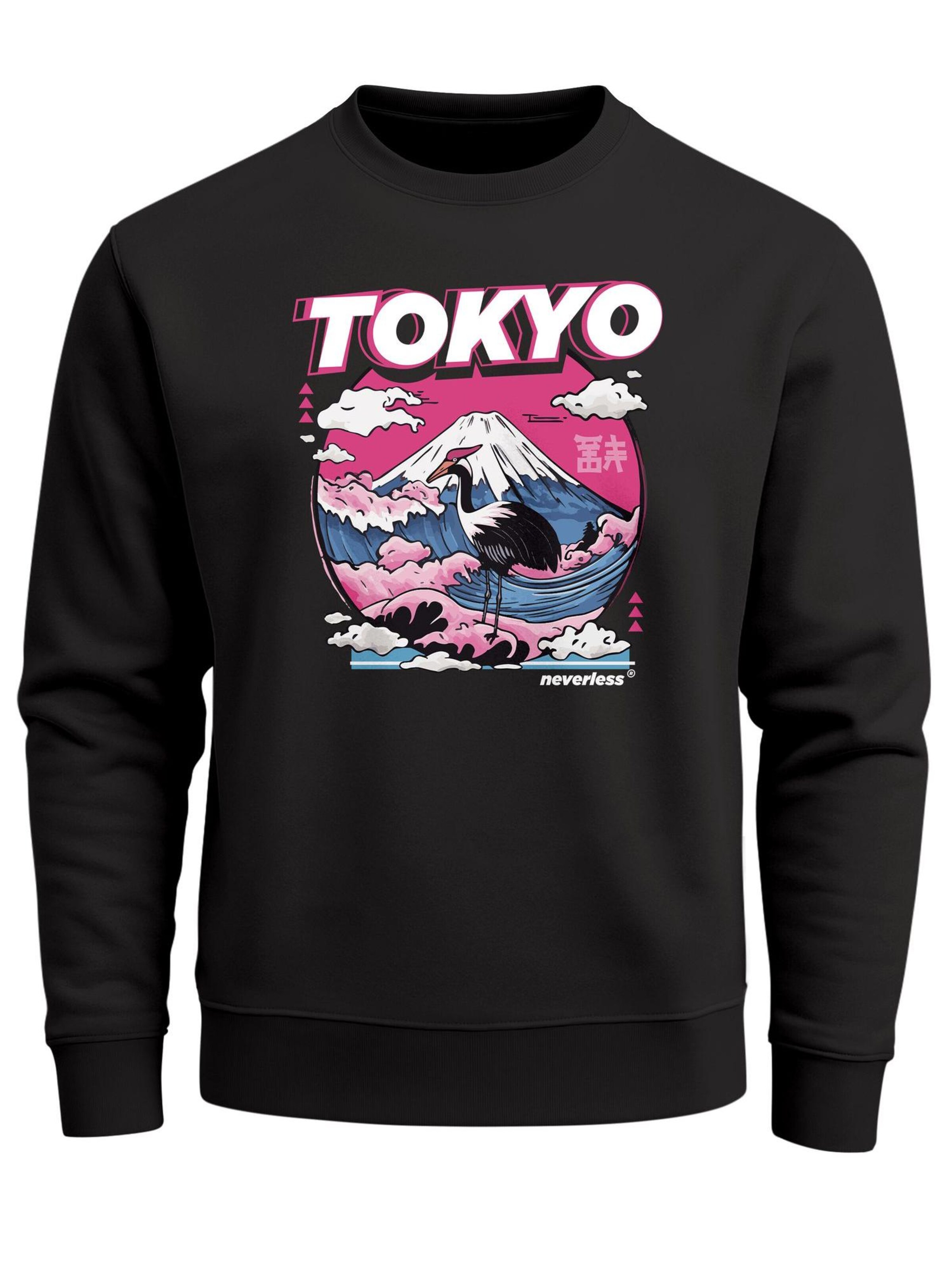 Neverless Sweatshirt 'Tokyo Fuji' in Black: front