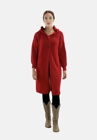 Elara Gebreide mantel in Rood: voorkant