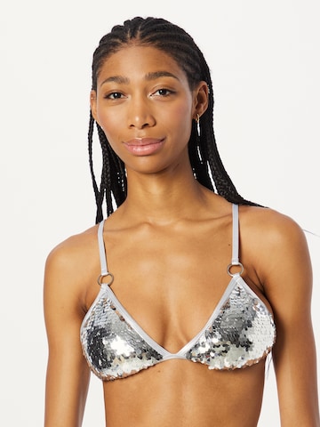 River Island Triangle Bikini Top in Silver: front