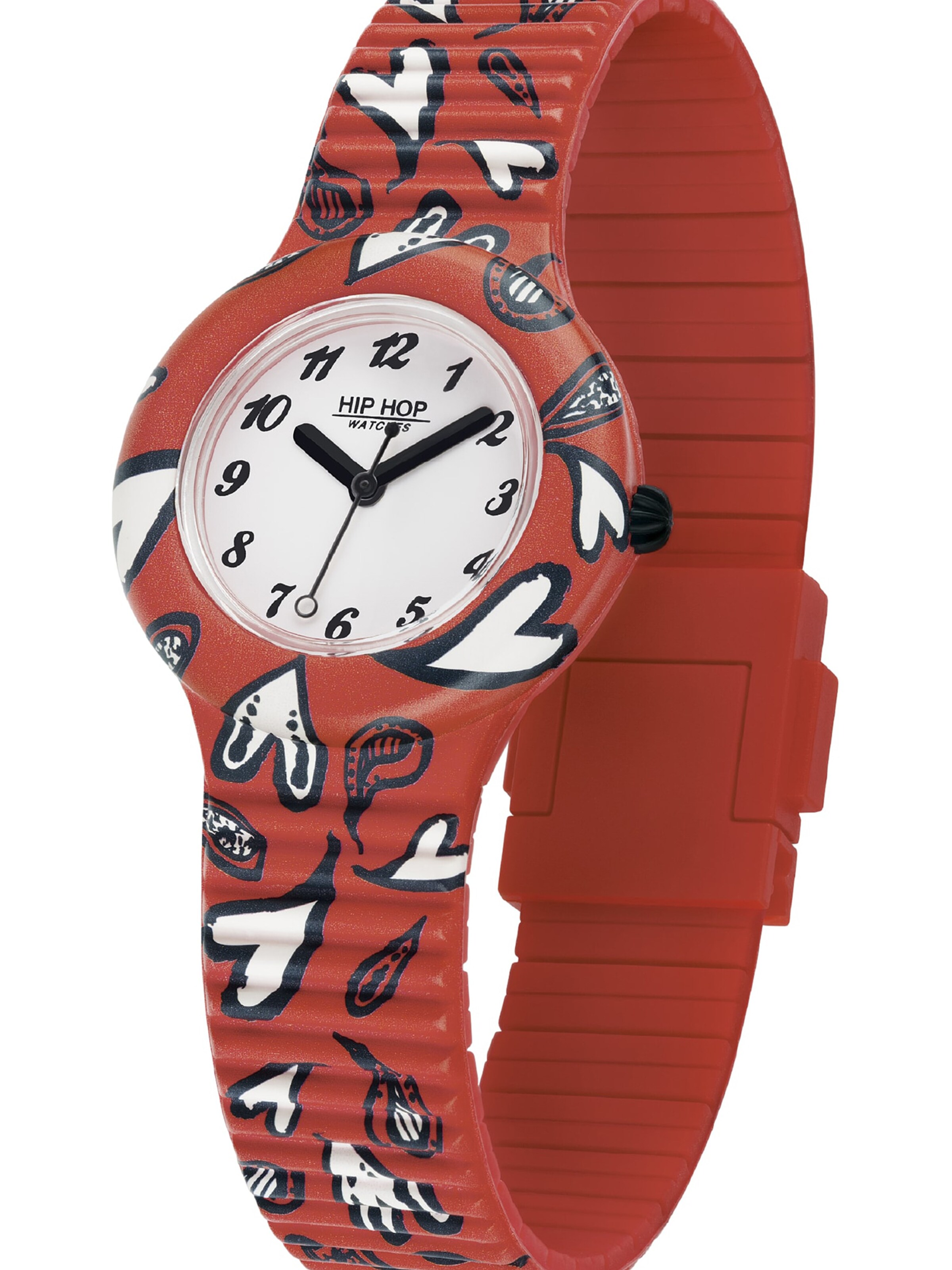 Hip Hop Analog Watch 'Heart By Heart' in Red: front