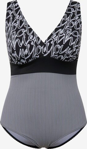 Ulla Popken T-shirt Swimsuit in Black: front