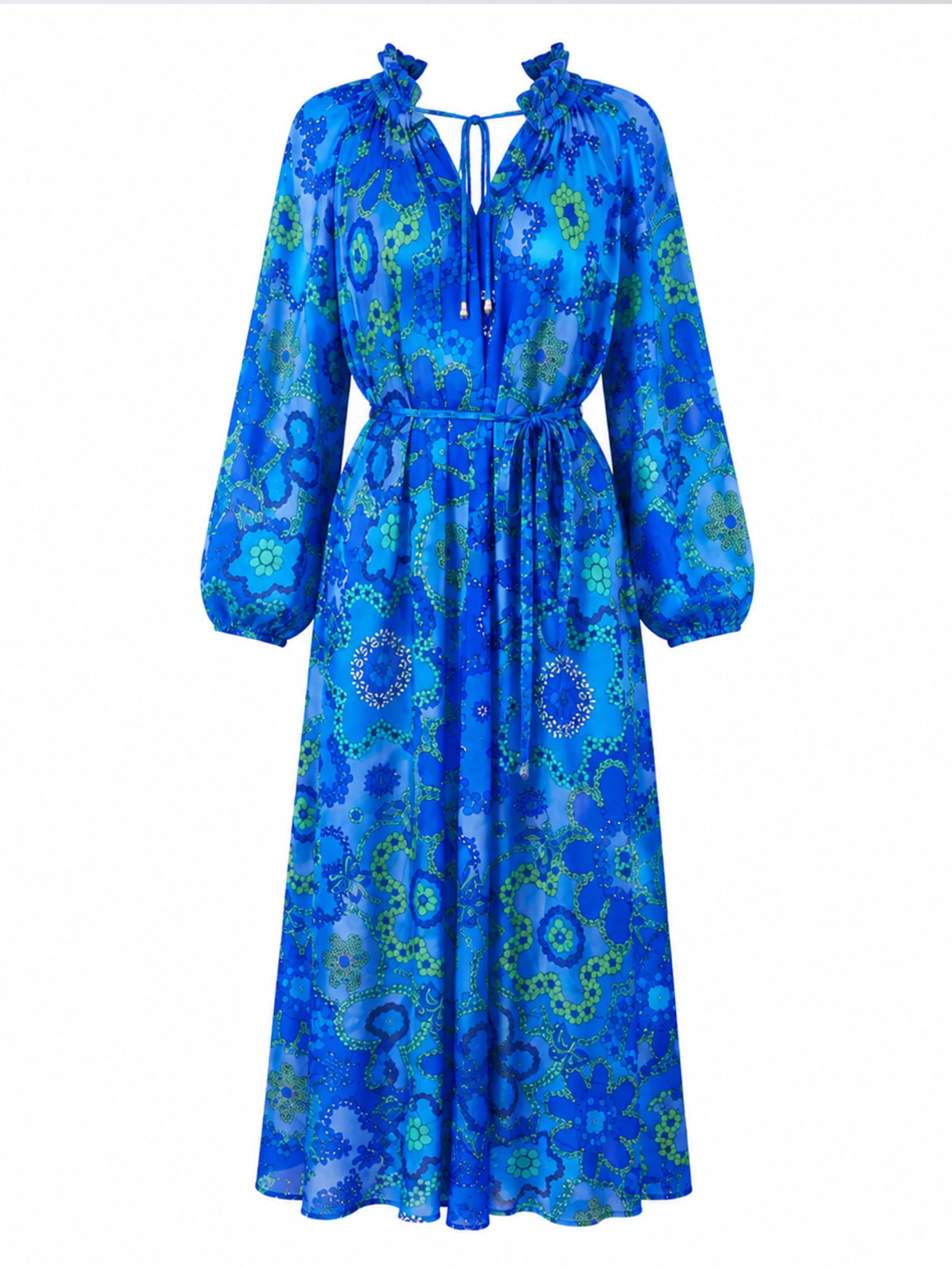 Introvertie VIENNA Zomerjurk 'Alegria Kaftan Maxi Dress' in Blauw: voorkant