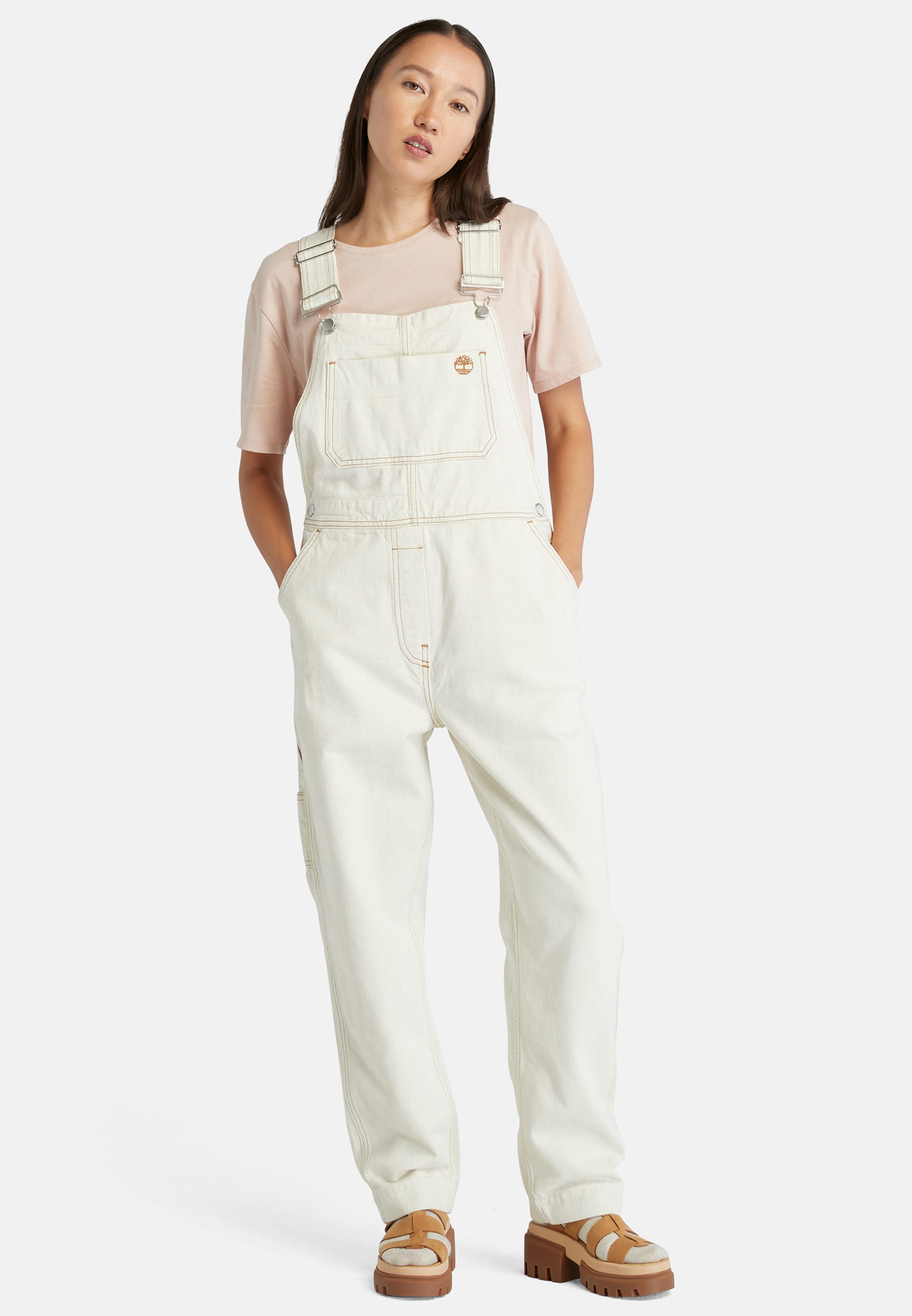 TIMBERLAND Regular Jean Overalls in White ABOUT YOU