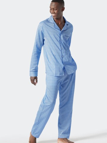SCHIESSER Дълга пижама 'Minimal Print' в синьо