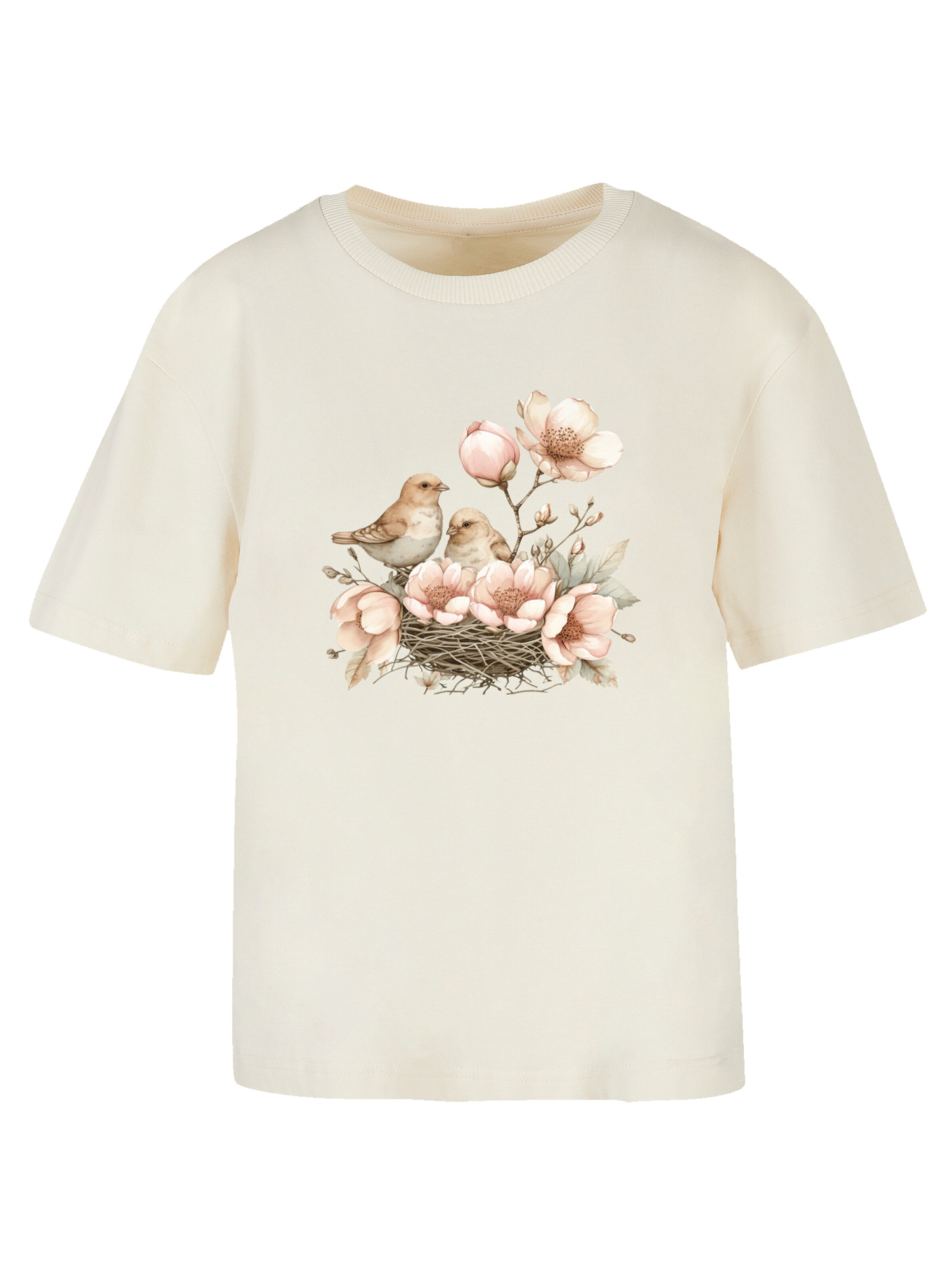 F4NT4STIC T-Shirt 'Vogelnest Blumen' in Beige: Vorderseite