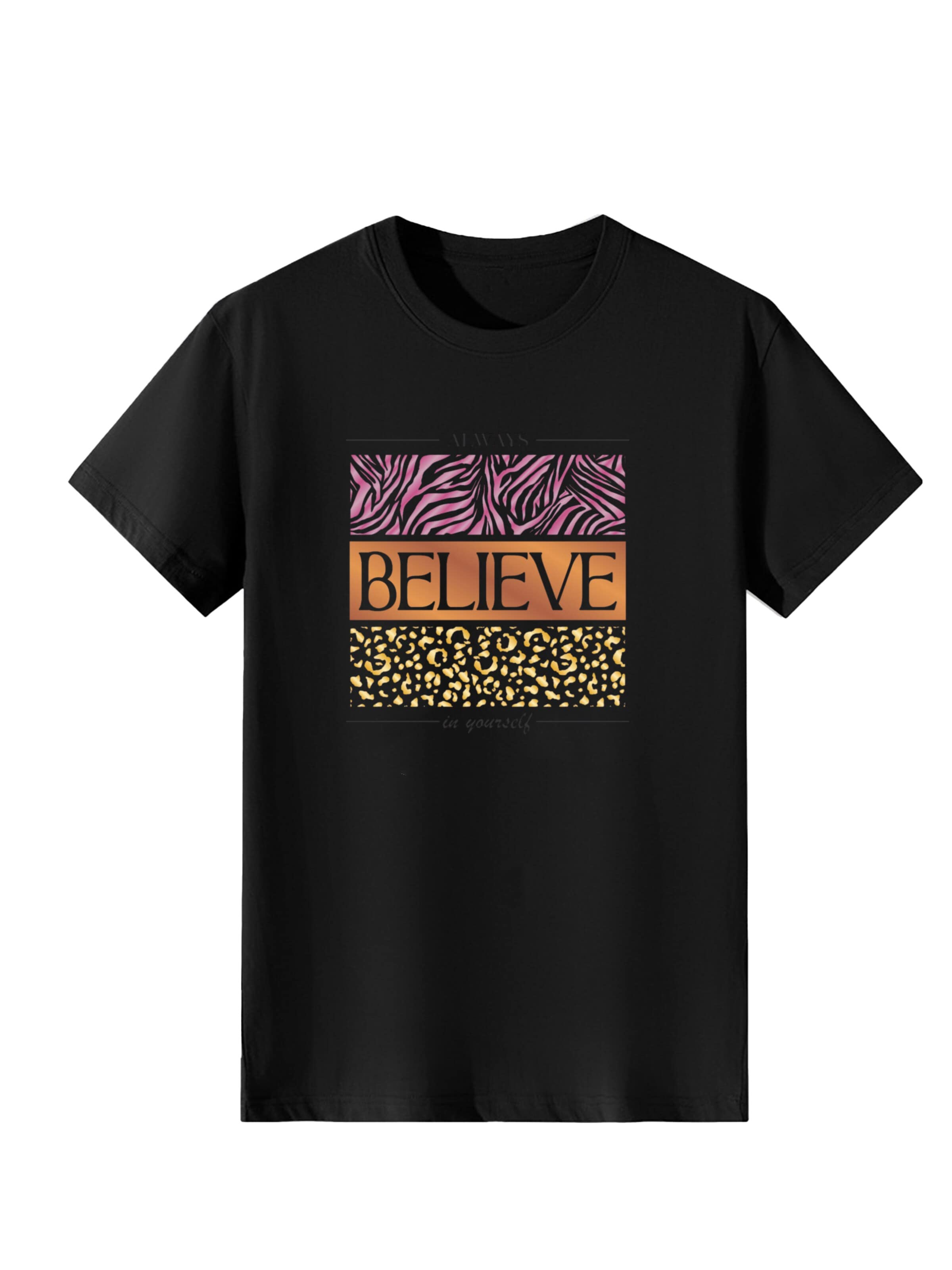 T-shirt 'Women Retro Pink Zebra & Leopard Print T-Shirt' LapaPlus en noir