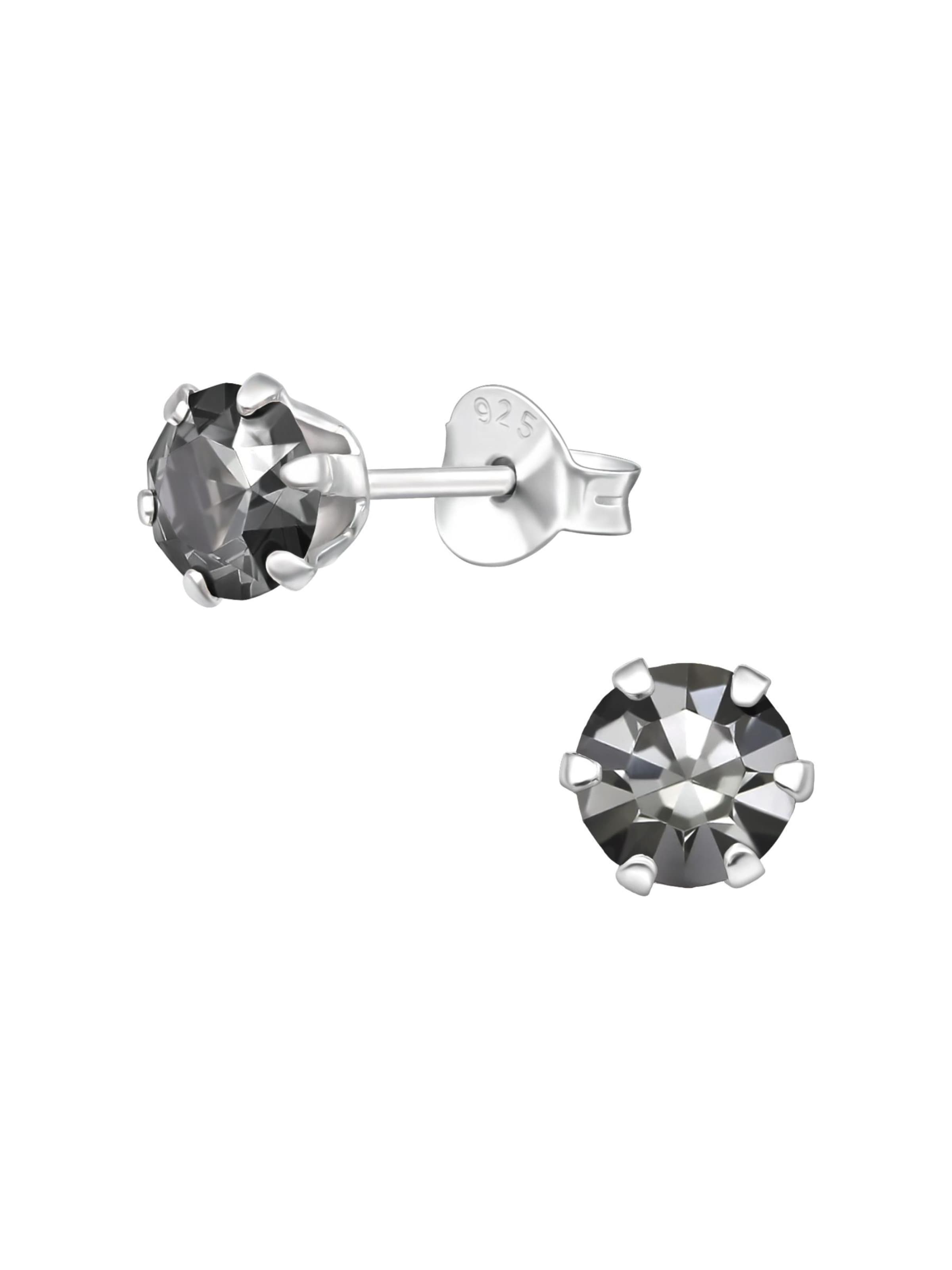 Boucles d'oreilles 'Silberne Runde 5 mm Ohrstecker mit Kristallen' Maxte en gris : devant