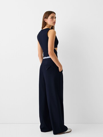 Bershka Wide leg Bandplooibroek in Blauw