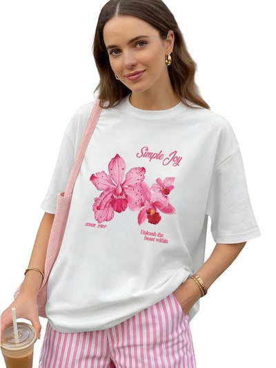 GORHEY Shirt 'Women's Summer Casual Cotton T-Shirt with Flowers Print' in weiß, Produktansicht