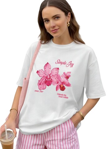 GORHEY Shirt 'Women's Summer Casual Cotton T-Shirt with Flowers Print' in White: front