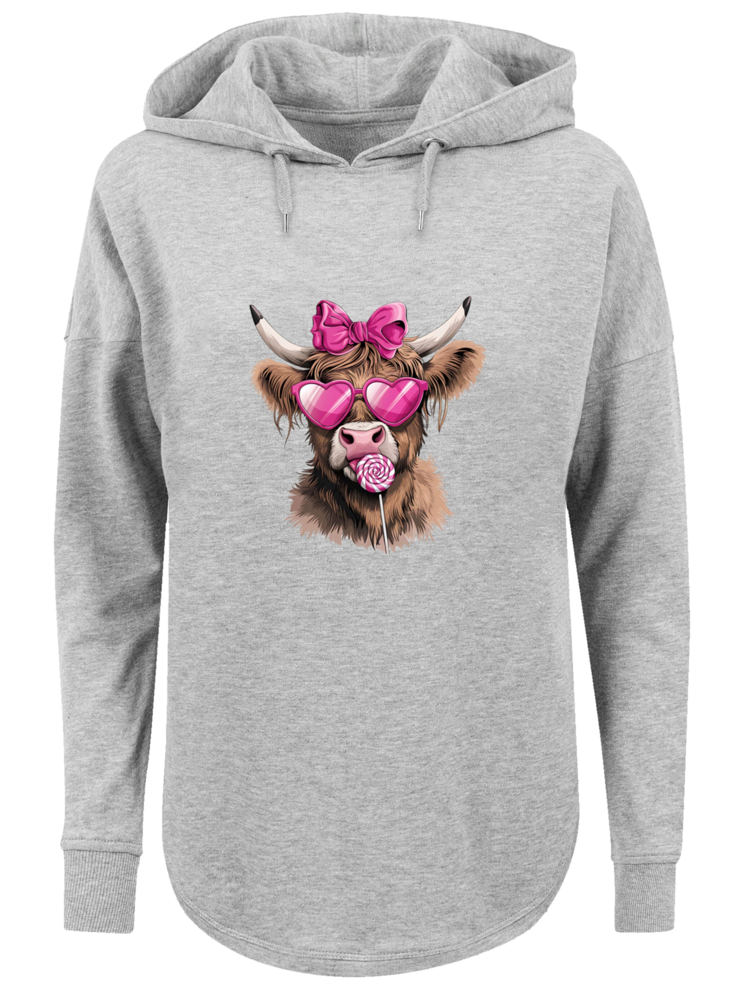 Sweat-shirt 'Highland Cow Valentinstag Sonnenbrille' F4NT4STIC en gris : devant