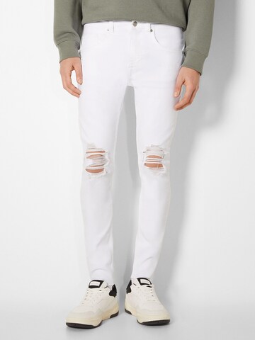 Coupe slim Jean Bershka en blanc : devant