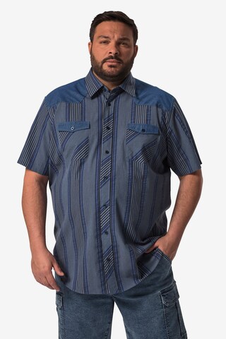 Men Plus Comfort fit Button Up Shirt in Blue: front