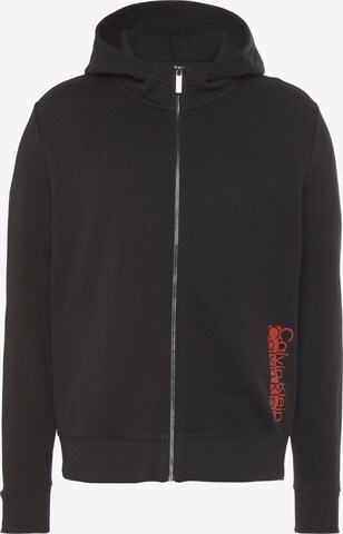 Calvin Klein Zip-Up Hoodie in Black: front