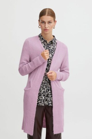 ICHI Knit Cardigan in Purple: front