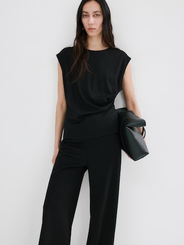 MANGO Wide leg Broek 'CANDELO' in Zwart