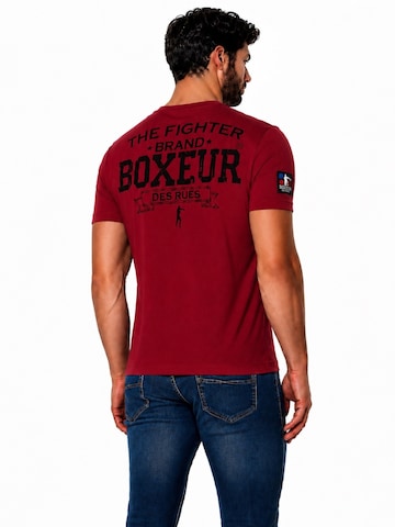 Boxeur des Rues - Camiseta tradicional 'Herren T-Shirt Slim Fit Boxeur des Rues, Bordeaux, Schwarzes Logo, Premium-Baumwolle' en rojo