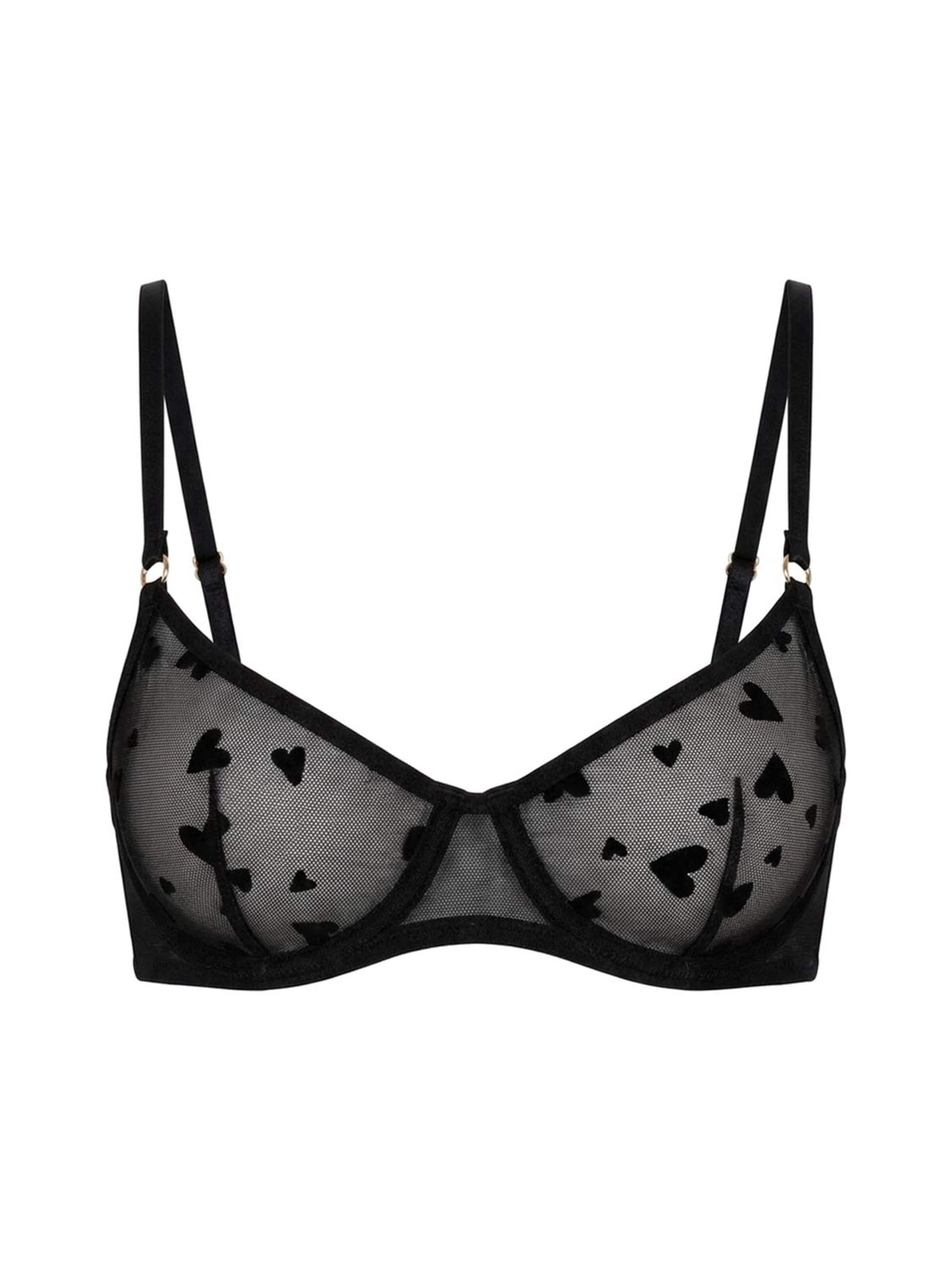 L.BEV Balconette Bra 'Cuoricini neri' in Black: front