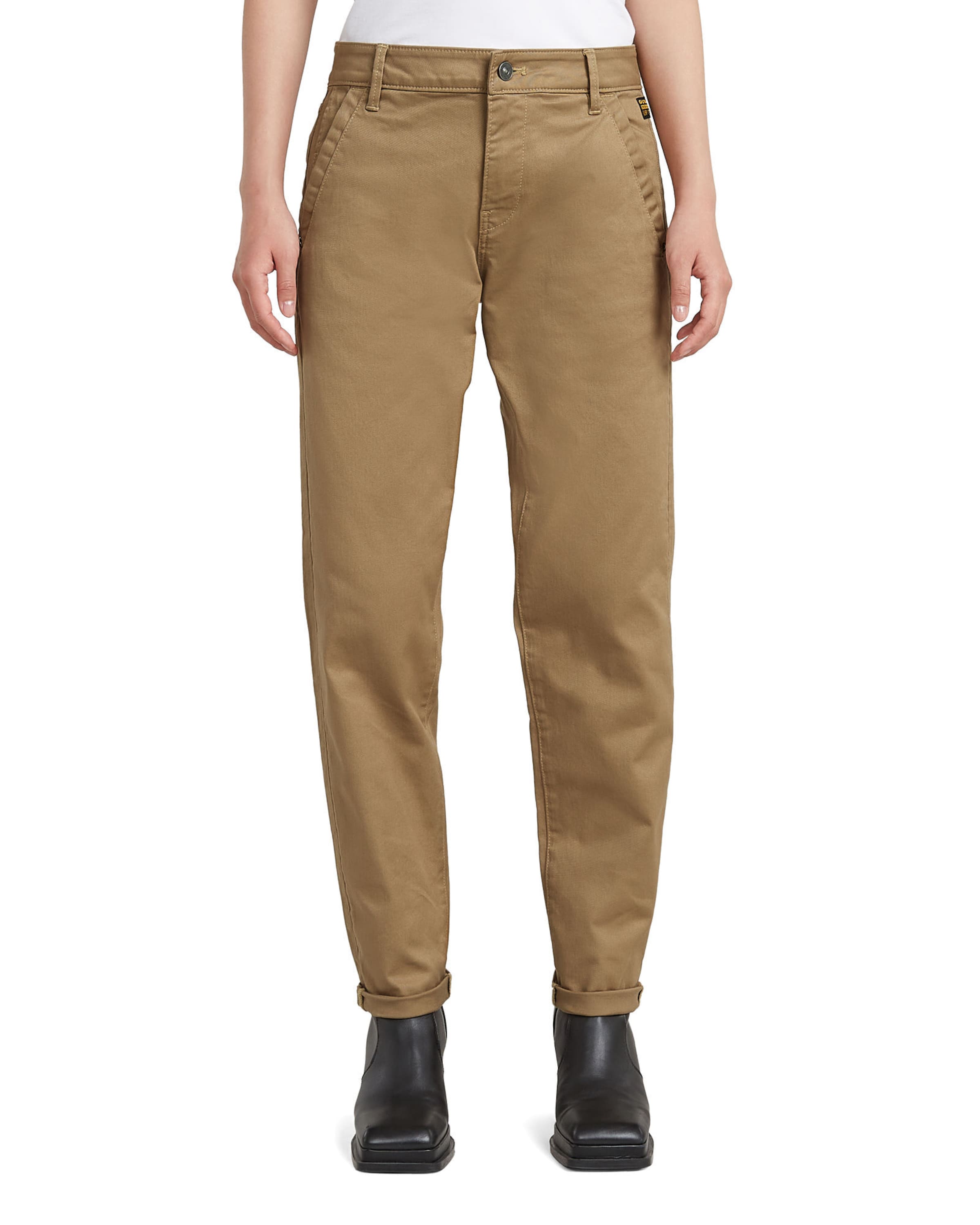 brūns G-STAR Pakapēniski sašaurināts piegriezums Čino bikses 'Kate': no priekšpuses