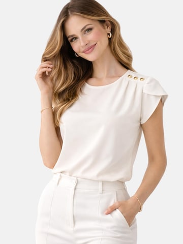 Chemisier 'Short Sleeve Blouse with Decorative Shoulder Buttons' REGINA FASHION en blanc