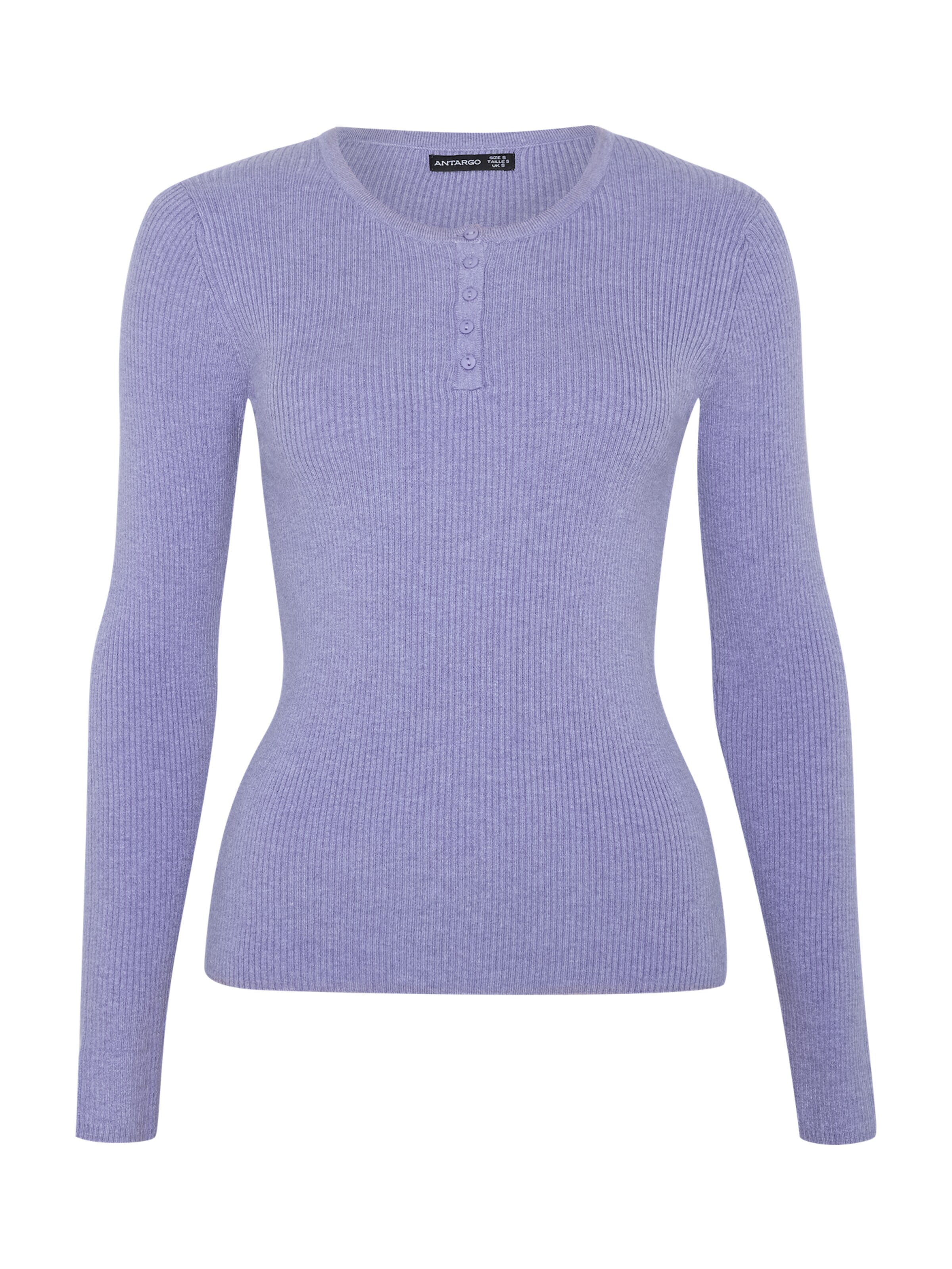 Antargo Sweater 'Basic Longsleeve with Buttons' in Purple: front