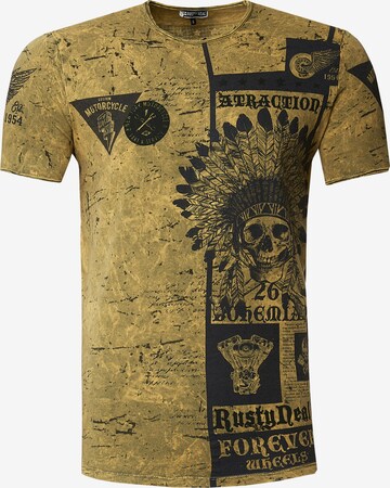 Rusty Neal T-Shirt mit Oil Washed Skull All Over Front Print in Grün: predná strana