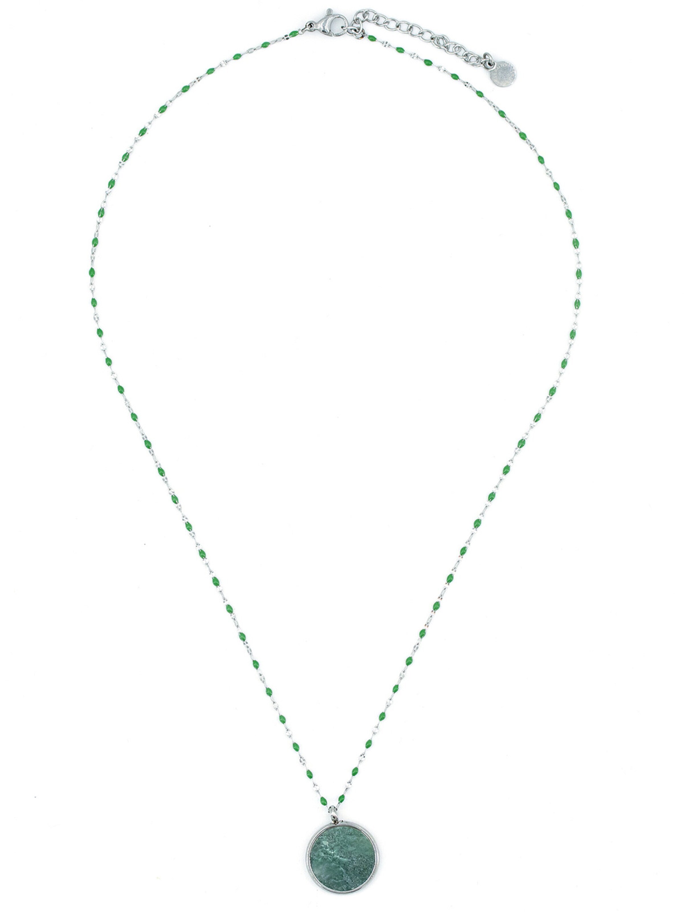 Sergio Engel Necklace 'Beach Kette 03 Farbig akzentuierte Edelstahlkette mit Natursteinanhänger' in Green: front
