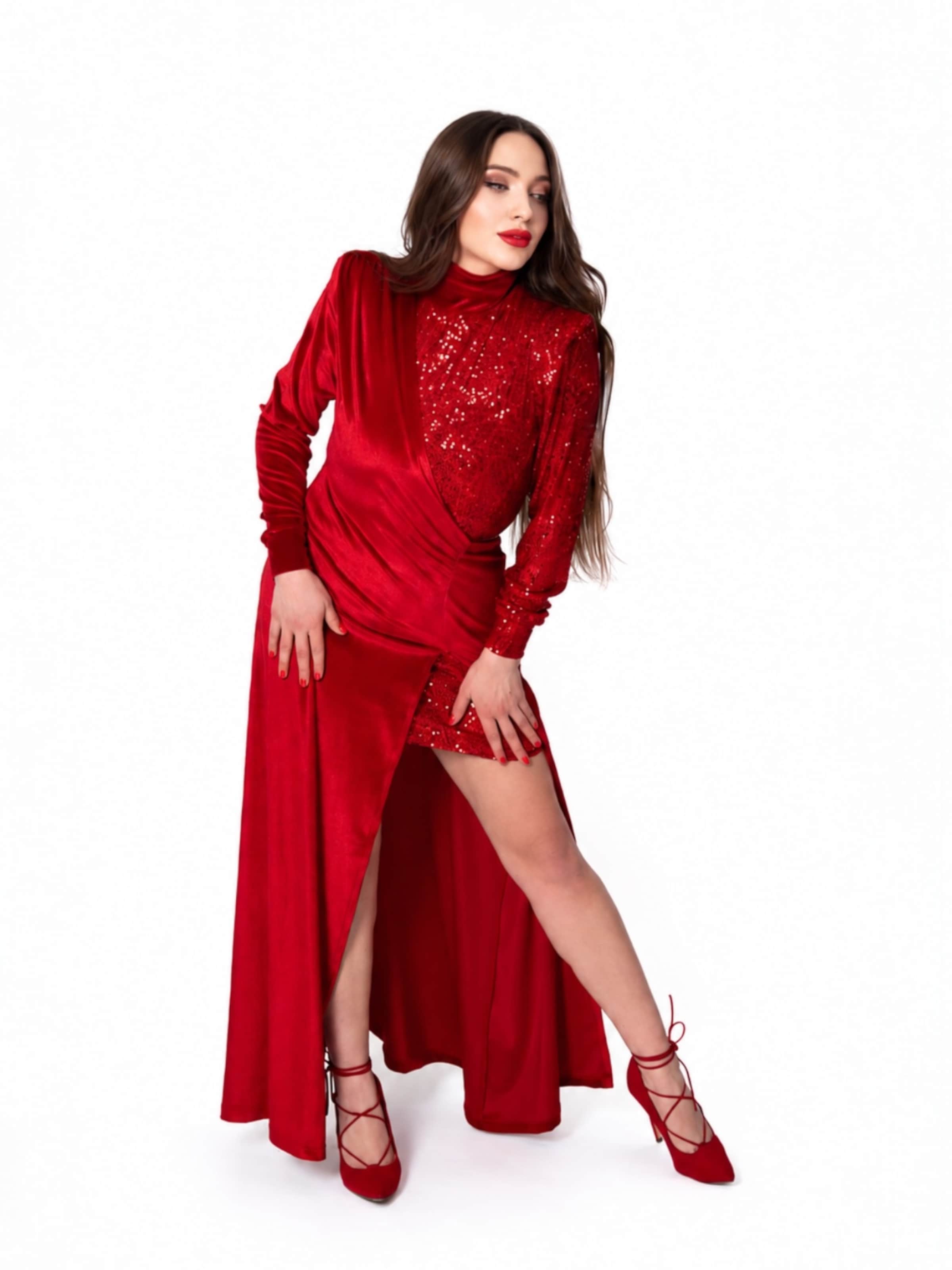 Elena Athanasiadou Avondjurk 'Jeu de Lumiere' in Rood