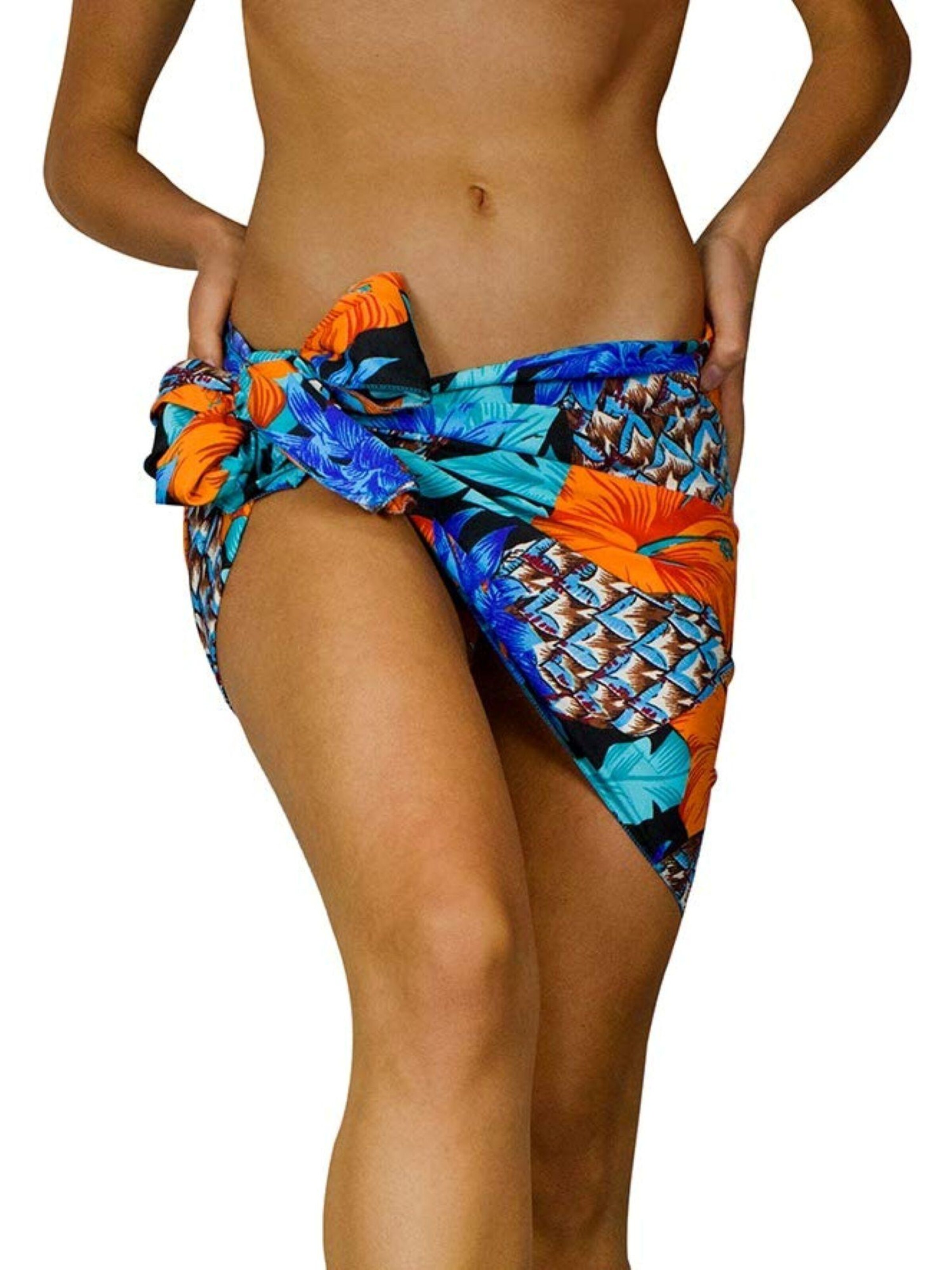 King Kameha Wrap 'Pineapple Hibiscus' in Blue: front