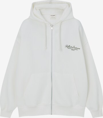 Pull&Bear Zip-Up Hoodie in White: front