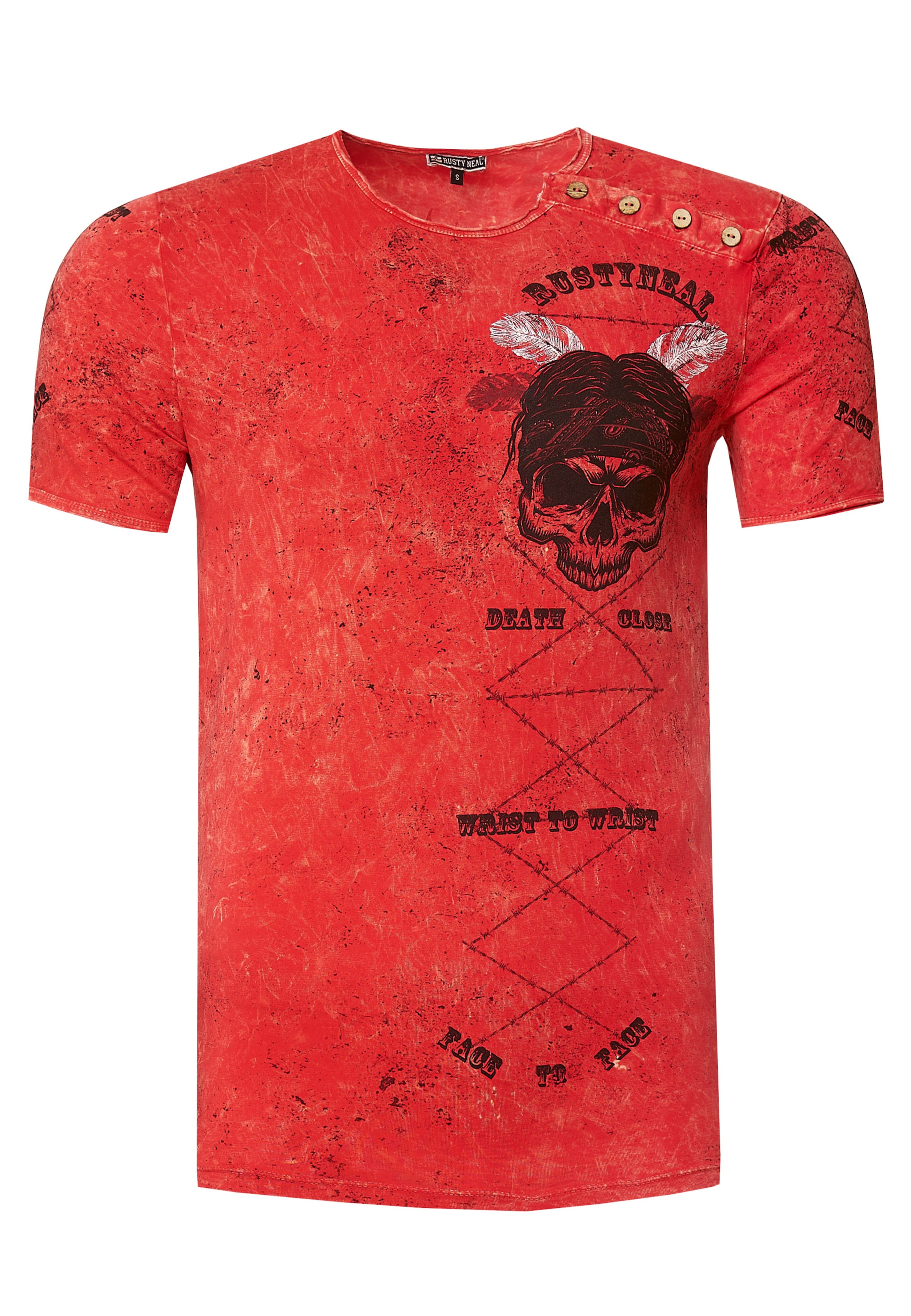 Rusty Neal T-Shirt mit verwaschenem Print in Rot: Vorderseite