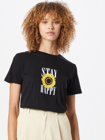NEW LOOK Shirt 'STAY HAPPY' in Zwart: voorkant