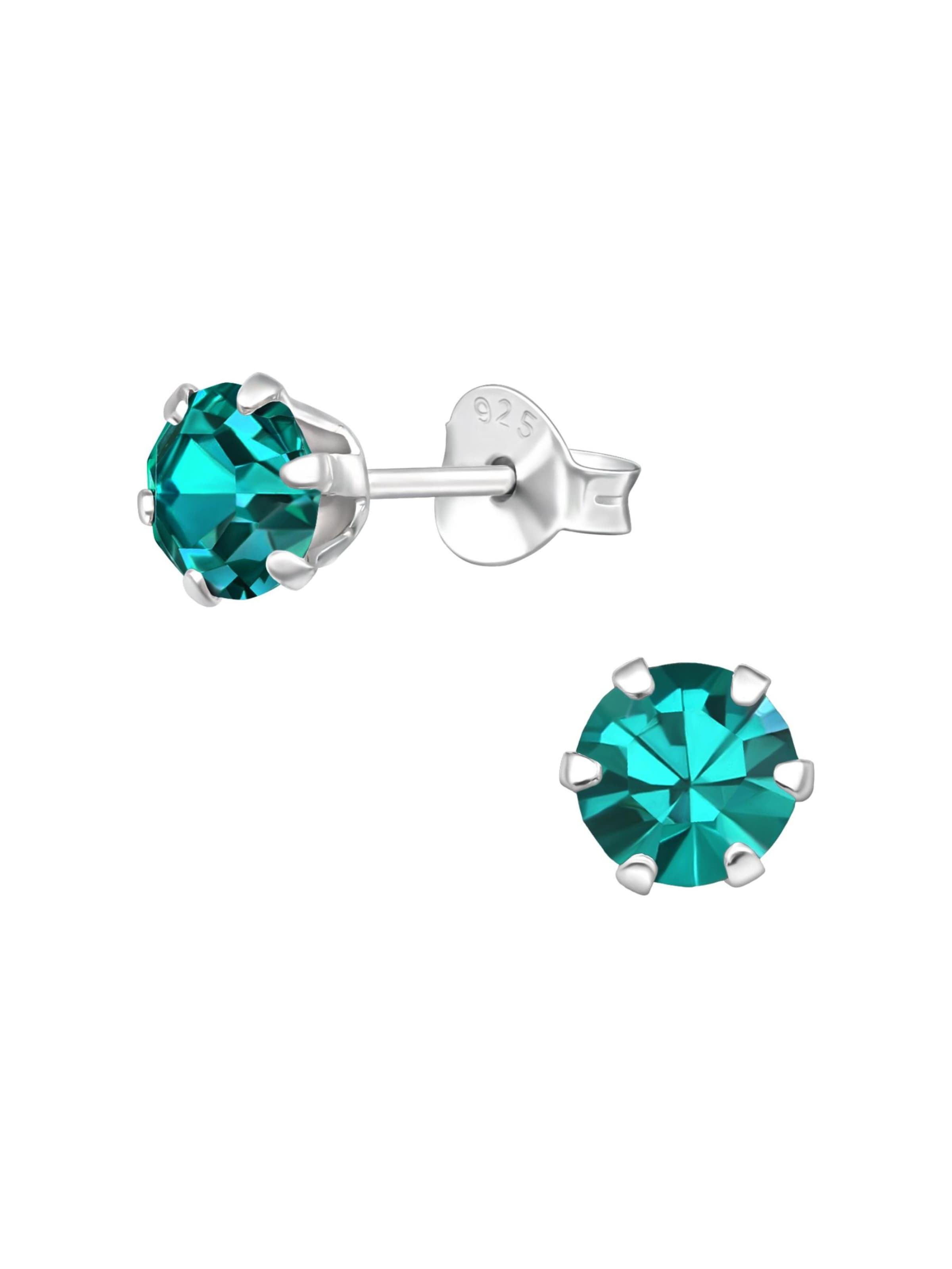 Maxte Earrings 'Silberne Runde 5 mm Ohrstecker mit Kristallen' in Blue: front