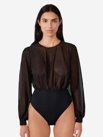 Body a camicia 'Effeuillage' di ETAM in nero: frontale