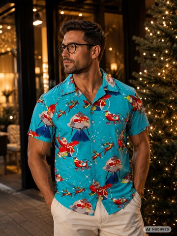 Coupe regular Chemise 'Christmas Space Santa' King Kameha en bleu