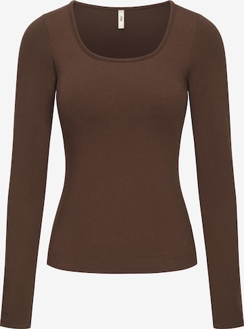 cfab (formerly creamy fabrics) Top 'Cotton Long Sleeve mit integriertem Wireless Bra' in Braun: Vorderseite