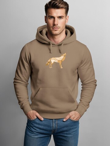 Neverless Sweatshirt 'Polygon Wolf Gelb' in Brown