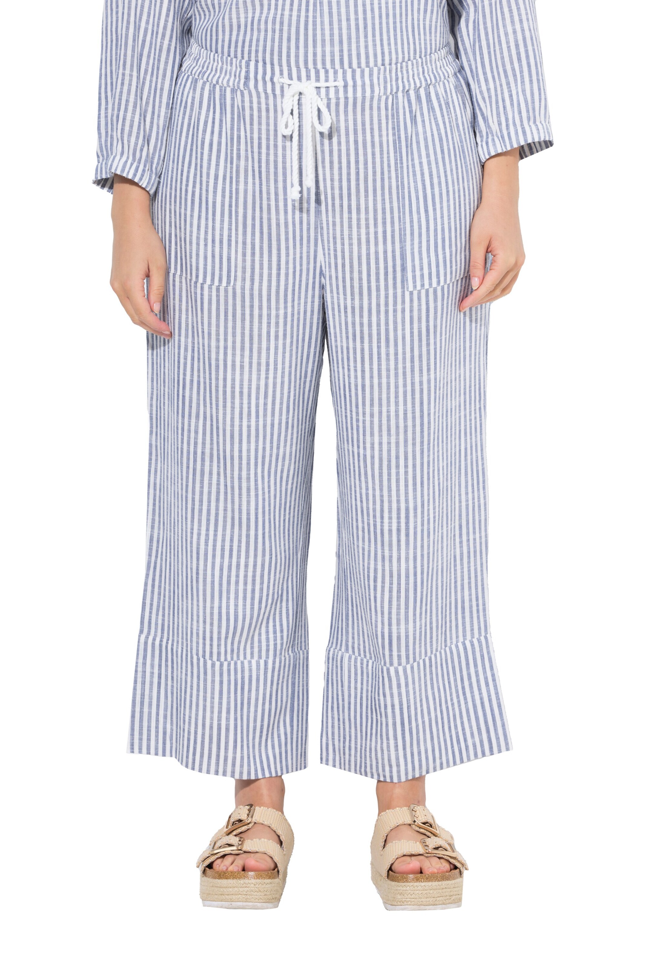 Ulla Popken Wide leg Broek in Blauw: voorkant