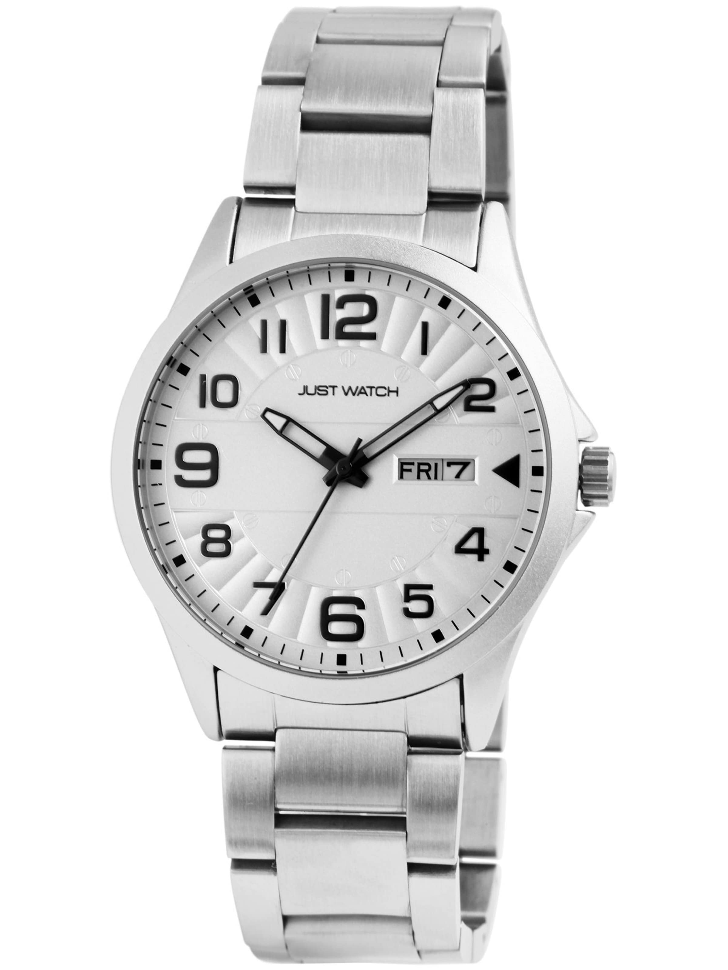 Just Watch Analog Watch 'Freddie, Datumsanzeige' in Silver: front