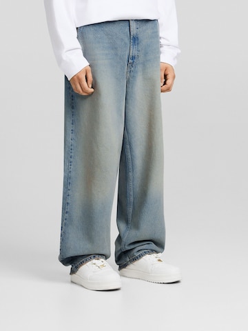 Wide leg Jeans de la Bershka pe albastru: față